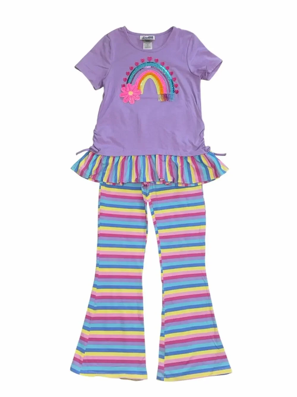 Counting Daisies Purple Rainbow Matching Outfit Set Ruffle Flare Pant Girls 8